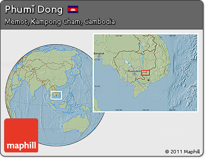 Savanna Style Location Map of Phumĭ Dong, hill shading
