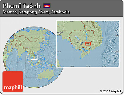 Savanna Style Location Map of Phumĭ Taônh, hill shading