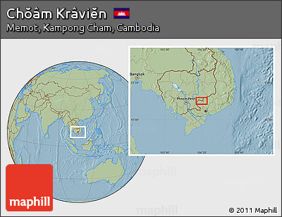 Savanna Style Location Map of Chŏâm Krâviĕn, hill shading