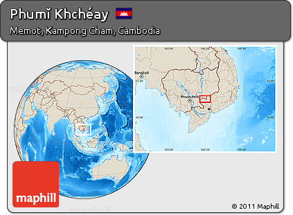 Shaded Relief Location Map of Phumĭ Khchéay