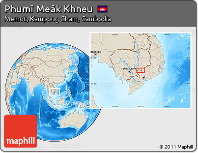 Shaded Relief Location Map of Phumĭ Meăk Khneu