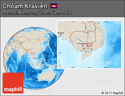 Shaded Relief Location Map of Chŏâm Krâviĕn
