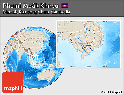Shaded Relief Location Map of Phumĭ Meăk Khneu