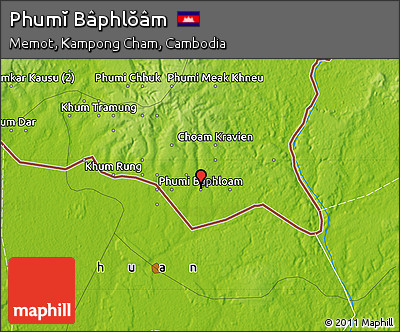 Physical Map of Phumĭ Bâphlŏâm