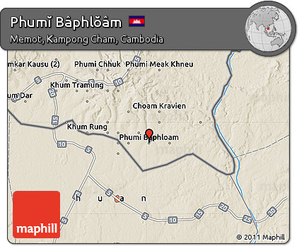 Shaded Relief Map of Phumĭ Bâphlŏâm