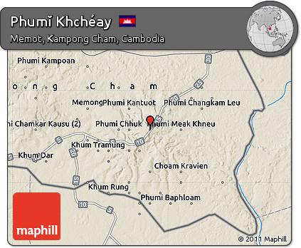 Shaded Relief Map of Phumĭ Khchéay