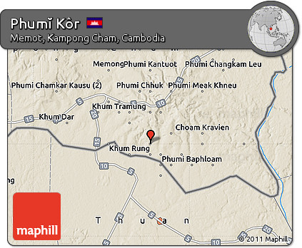Shaded Relief Map of Phumĭ Kôr