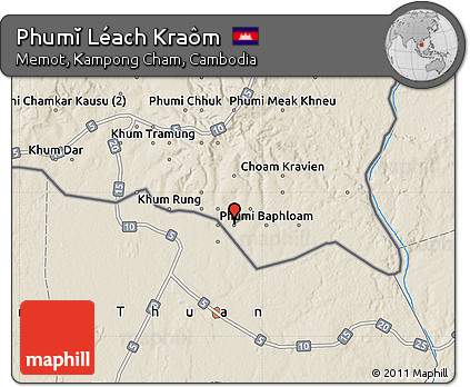 Shaded Relief Map of Phumĭ Léach Kraôm