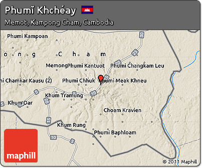 Shaded Relief Map of Phumĭ Khchéay