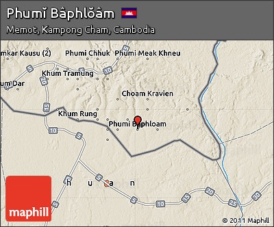 Shaded Relief Map of Phumĭ Bâphlŏâm