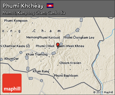 Shaded Relief Map of Phumĭ Khchéay