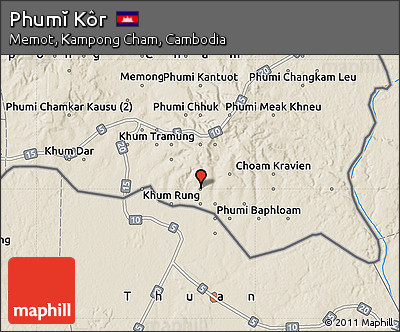 Shaded Relief Map of Phumĭ Kôr