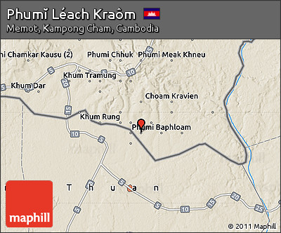 Shaded Relief Map of Phumĭ Léach Kraôm