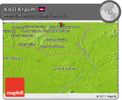 Physical Panoramic Map of Kdŏl Kraôm