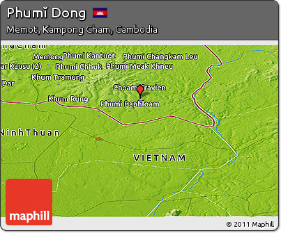 Physical Panoramic Map of Phumĭ Dong