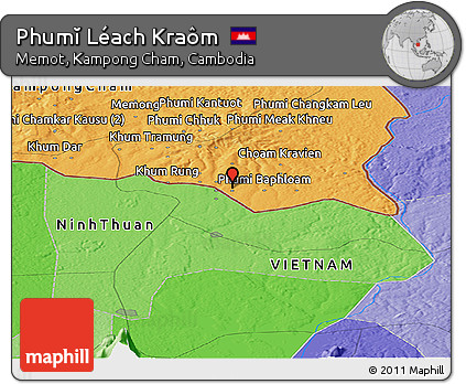 Political Panoramic Map of Phumĭ Léach Kraôm
