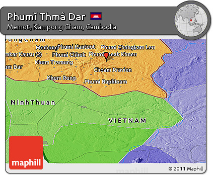 Political Panoramic Map of Phumĭ Thmâ Dar