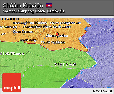 Political Panoramic Map of Chŏâm Krâviĕn