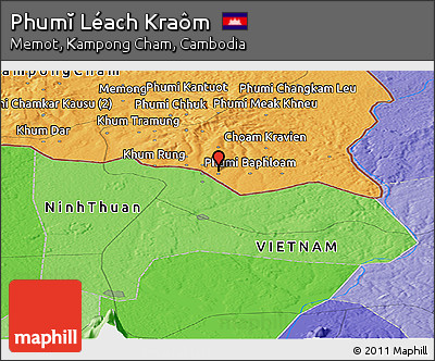Political Panoramic Map of Phumĭ Léach Kraôm