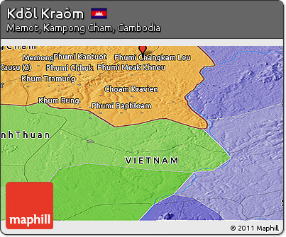 Political Panoramic Map of Kdŏl Kraôm