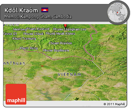 Satellite Panoramic Map of Kdŏl Kraôm