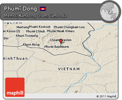 Shaded Relief Panoramic Map of Phumĭ Dong