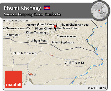 Shaded Relief Panoramic Map of Phumĭ Khchéay