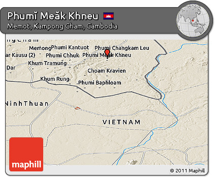 Shaded Relief Panoramic Map of Phumĭ Meăk Khneu