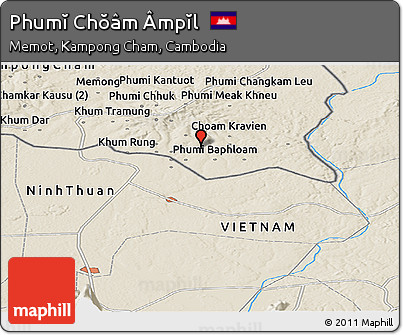 Shaded Relief Panoramic Map of Phumĭ Chŏâm Âmpĭl