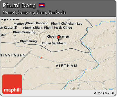 Shaded Relief Panoramic Map of Phumĭ Dong