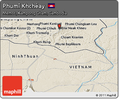 Shaded Relief Panoramic Map of Phumĭ Khchéay