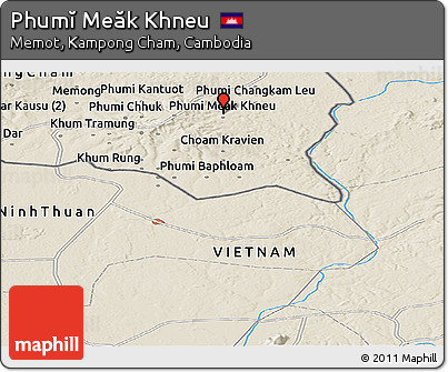 Shaded Relief Panoramic Map of Phumĭ Meăk Khneu