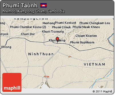 Shaded Relief Panoramic Map of Phumĭ Taônh