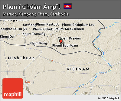 Shaded Relief Panoramic Map of Phumĭ Chŏâm Âmpĭl