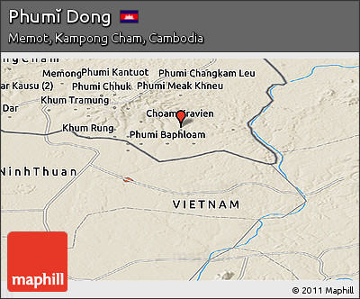Shaded Relief Panoramic Map of Phumĭ Dong