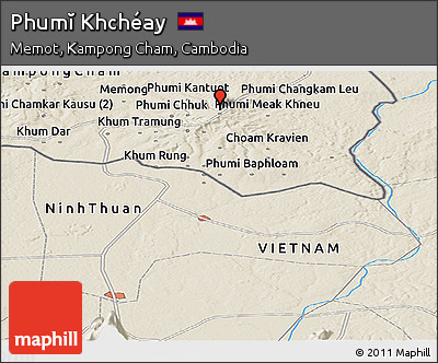 Shaded Relief Panoramic Map of Phumĭ Khchéay