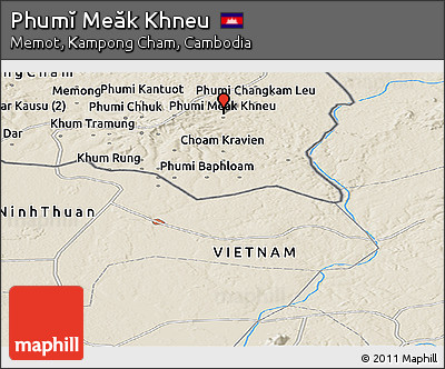 Shaded Relief Panoramic Map of Phumĭ Meăk Khneu