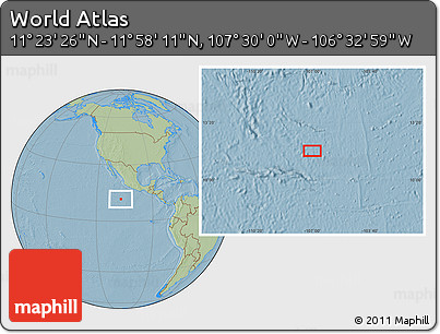 Savanna Style Location Map of the Area around 11° 40' 49" N, 107° 1' 30" W, hill shading