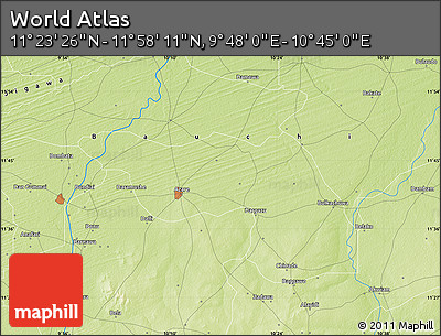 Physical Map of the Area around 11° 40' 49" N, 10° 16' 30" E