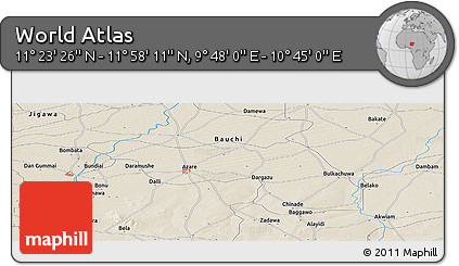 Shaded Relief Panoramic Map of the Area around 11° 40' 49" N, 10° 16' 30" E