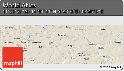 Shaded Relief Panoramic Map of the Area around 11° 40' 49" N, 10° 16' 30" E