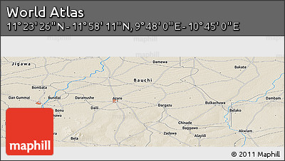 Shaded Relief Panoramic Map of the Area around 11° 40' 49" N, 10° 16' 30" E