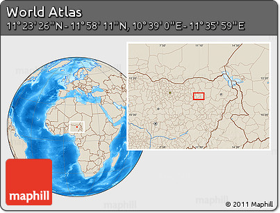 Shaded Relief Location Map of the Area around 11° 40' 49" N, 11° 7' 30" E