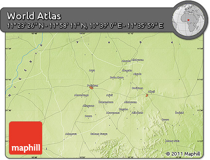 Physical Map of the Area around 11° 40' 49" N, 11° 7' 30" E