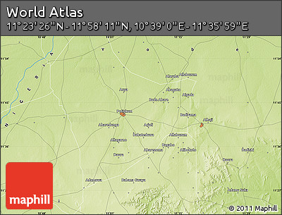 Physical Map of the Area around 11° 40' 49" N, 11° 7' 30" E