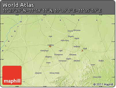 Physical Map of the Area around 11° 40' 49" N, 11° 7' 30" E
