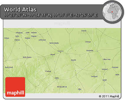 Physical 3D Map of the Area around 11° 40' 49" N, 11° 58' 29" E