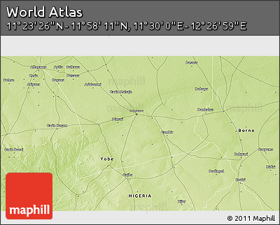 Physical 3D Map of the Area around 11° 40' 49" N, 11° 58' 29" E