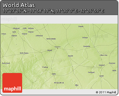 Physical 3D Map of the Area around 11° 40' 49" N, 11° 58' 29" E