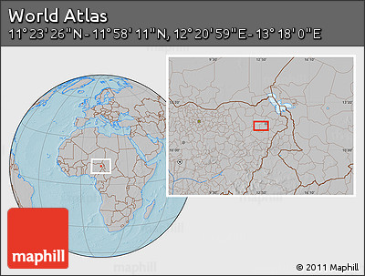 Gray Location Map of the Area around 11° 40' 49" N, 12° 49' 29" E, hill shading